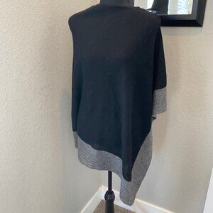 CELESTE Cashmere Wool Blend Asymmetrical Poncho Black Gray One Size